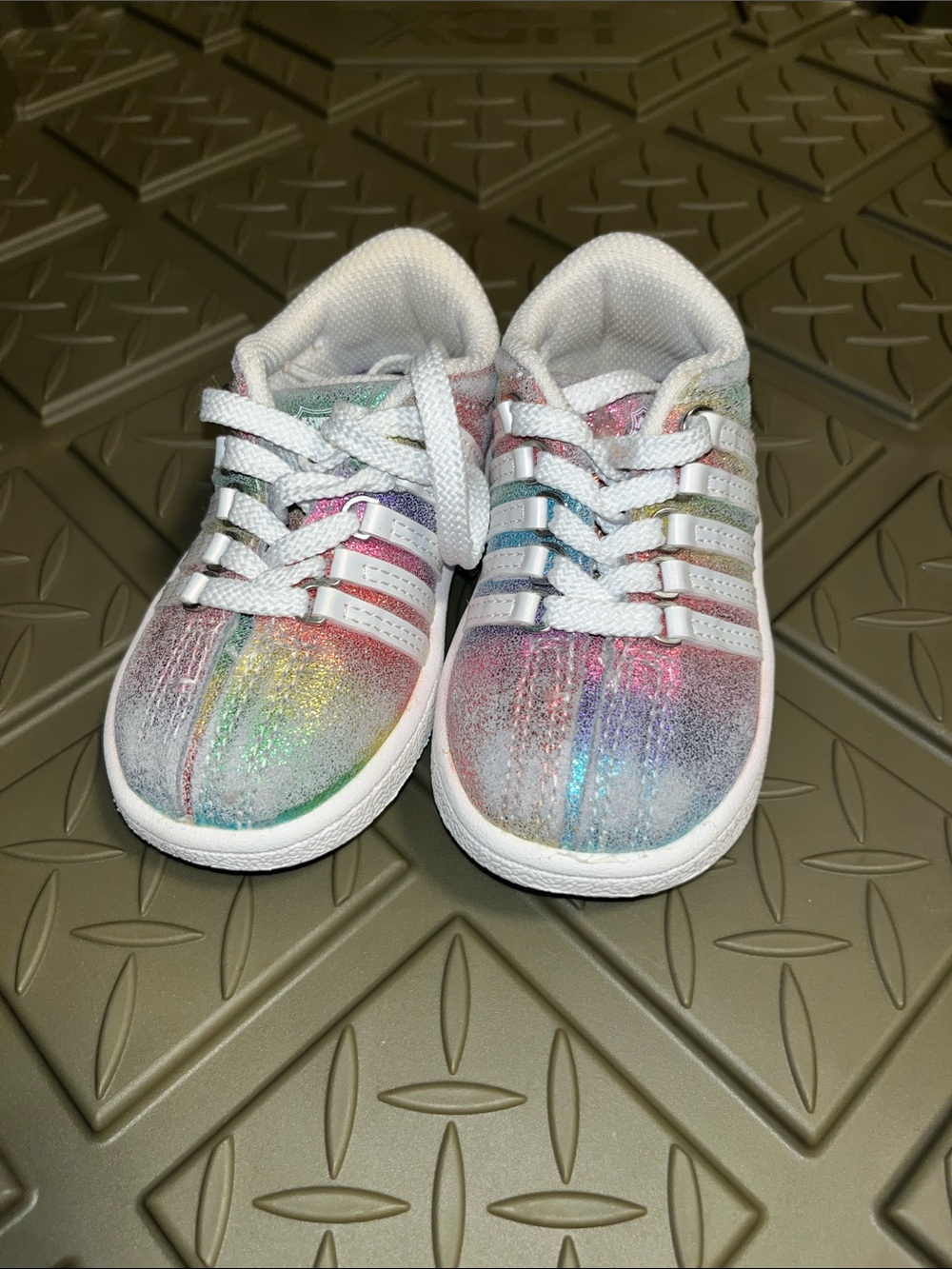 K-Swiss Kids Rainbow Glitter Lace-Up Sneakers - White/Multicolor